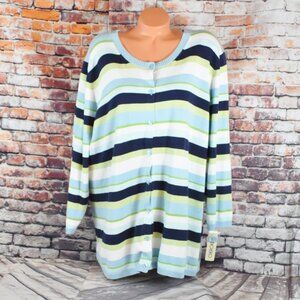 Cherokee Plus Size 3X Stripe Button Up Cotton Cardigan Knit Vintage